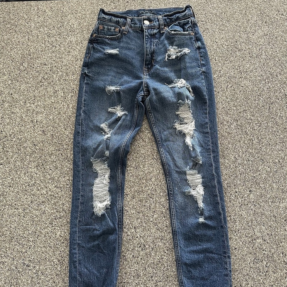 Aeropostale Jeans Women's 000 R 23x25 High Rise Mom Distressed Raw Hem Denim